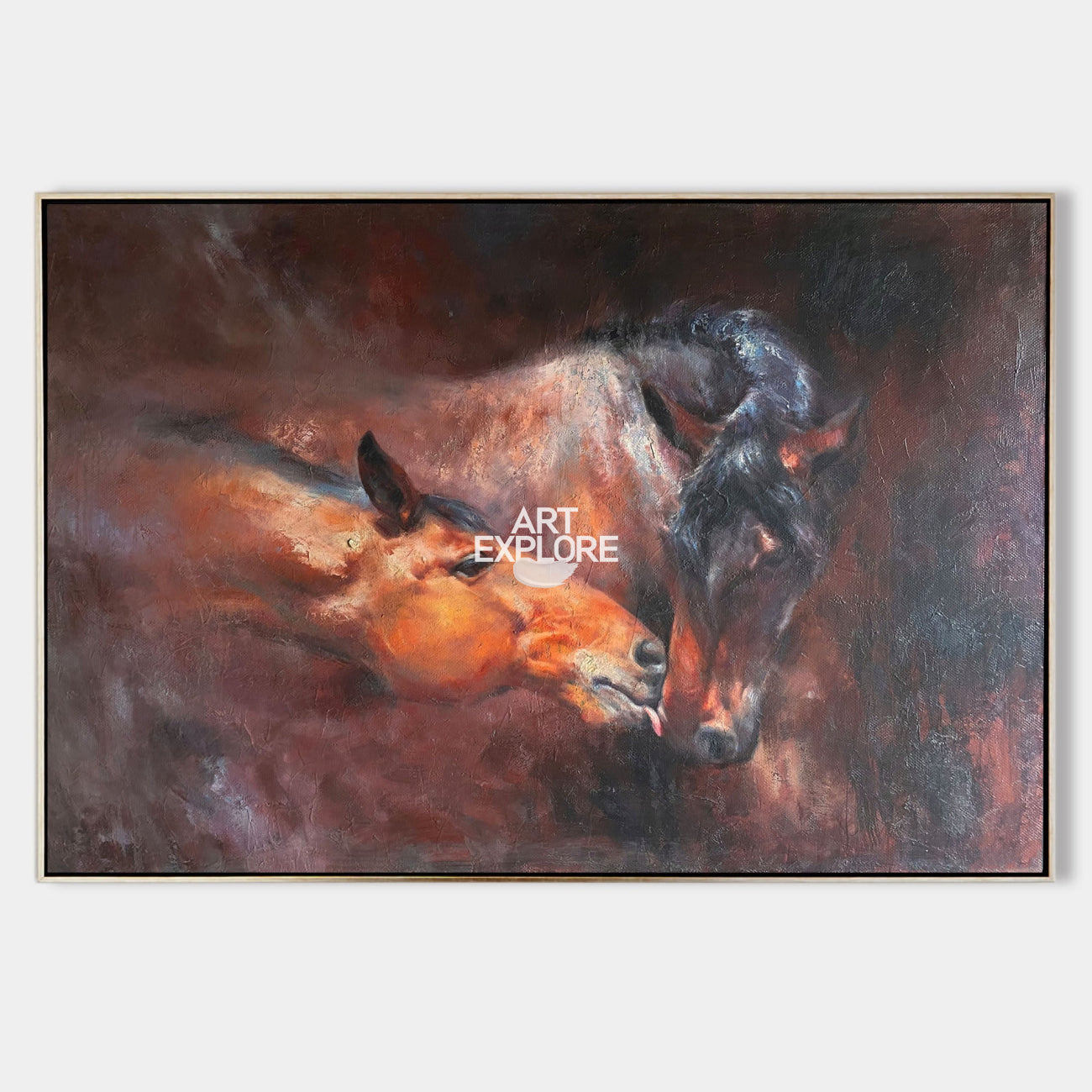 Modern Wild Horse Acrylic Painting Large Brown Horses Livingroom Canvas Wall Art For Sale