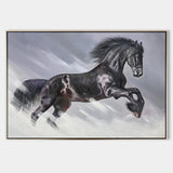 Modern Acrylic Horse Painting Black Running Horses Canvas Wall Art Extra Large Wild Horse For Sale