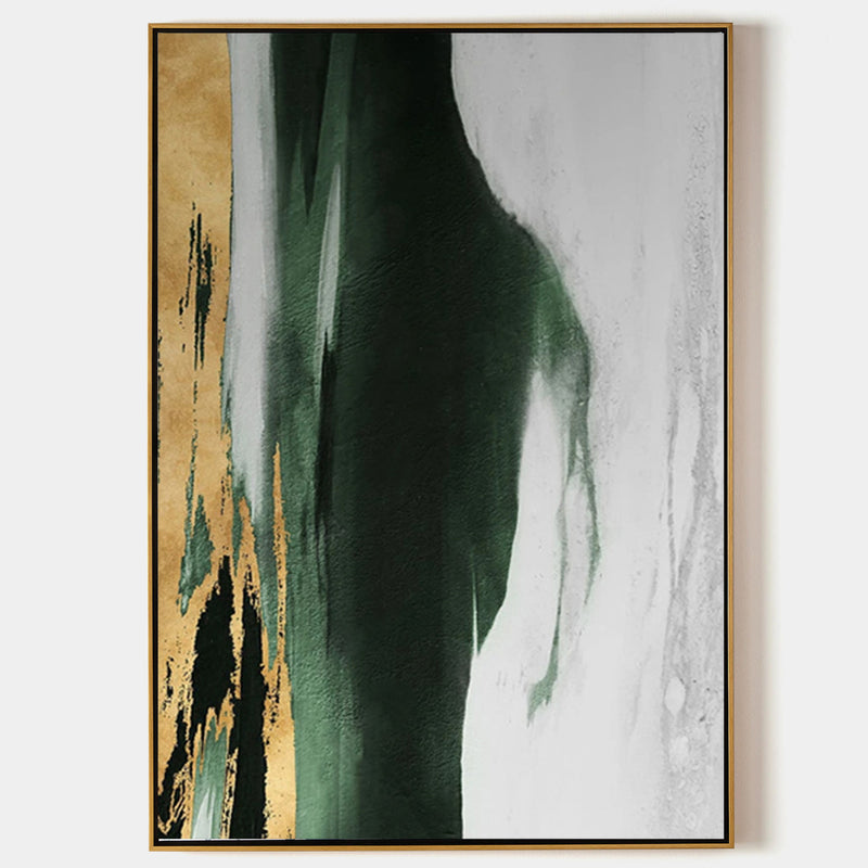 Framed Gold And Green Abstract Wall Art Large Navy Green Abstract Painting Oversized Abstract Wall Art