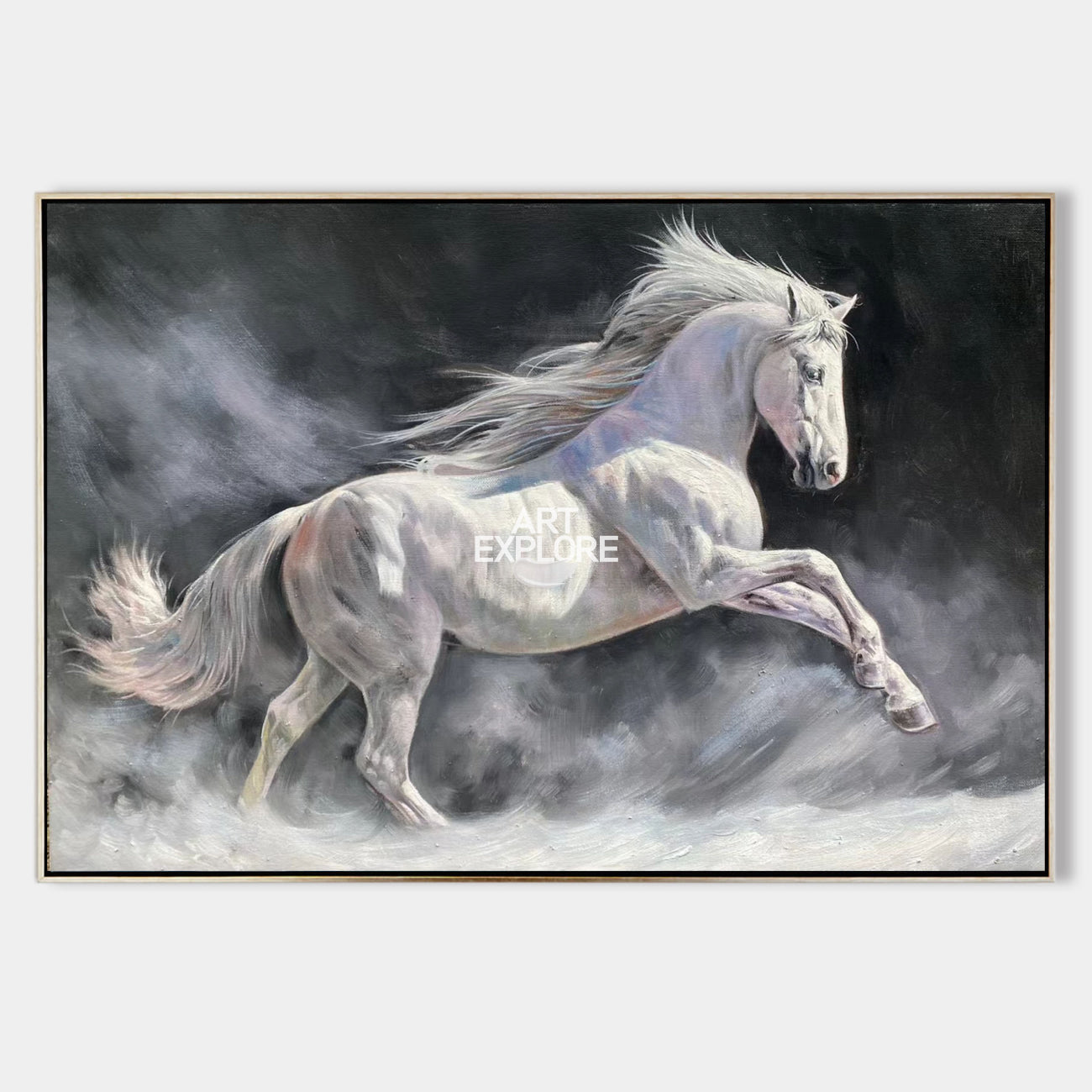 Modern Wild Running Horses Canvas Wall Art Extra Large White Horse Acrylic Painting For Sale