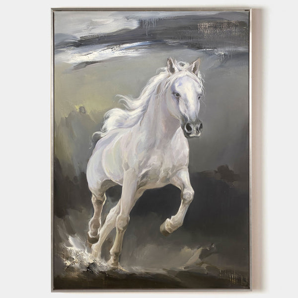 Contemporary Running White Horse Art Big Horse Oil Paintings On Canvas Horse Modern Wall Art