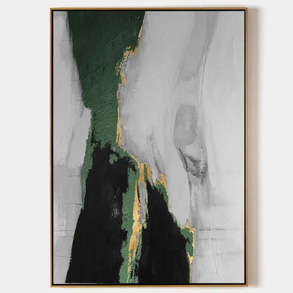 Large Green And Gold Abstract Wall Art Framed Abstract Art Green Abstract Painting Impressionism Abstract 