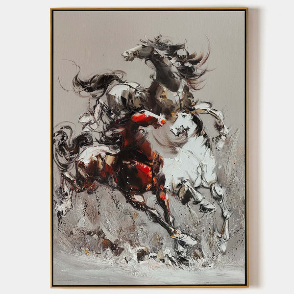 Running Horses Oil Painting Heavy Textured Horses Canvas Art Large Wild Horses Wall Art For Sale