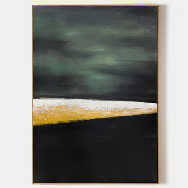 Modern Black And Green Minimalist Painting Gold Abstract Acrylic Painting Livingroom Wall Art For Sale