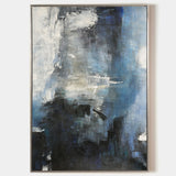 Oversized Blue White Black Abstract Art Dark Blue Painting Modern Blue Art For Wall