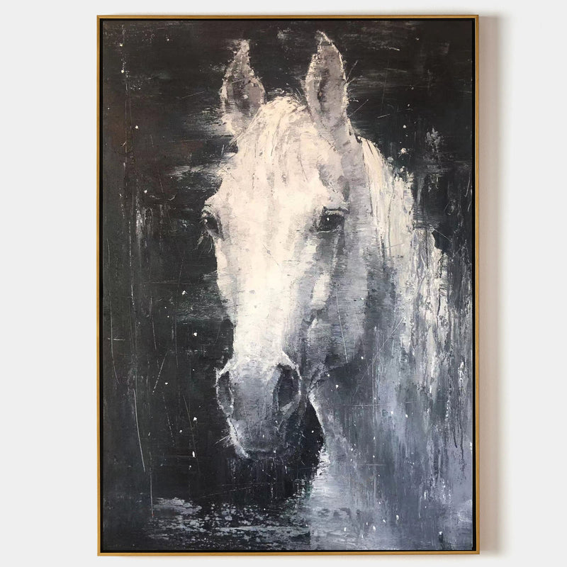 Modern White Horse Painting Canvas Painting Horse Acrylic Painting Large Horse Wall Art For Sale