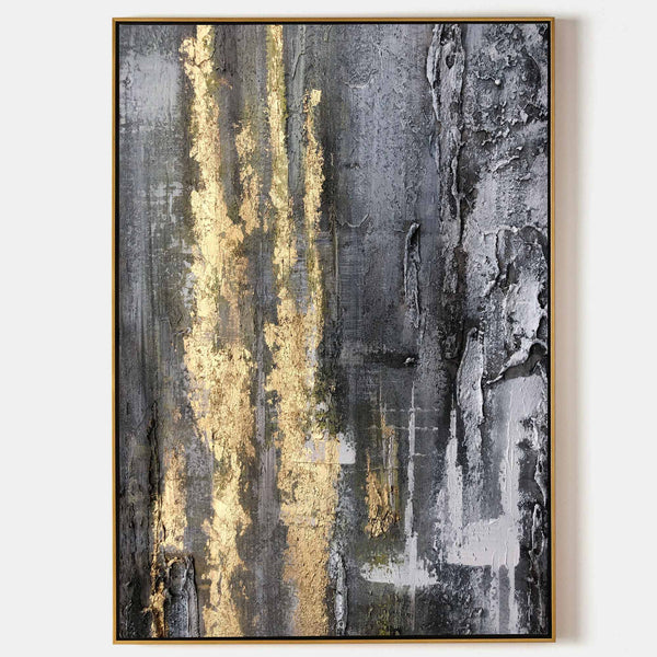 Big Grey And Gold Artwork Oversized Framed Wall Art X Large Wall Art