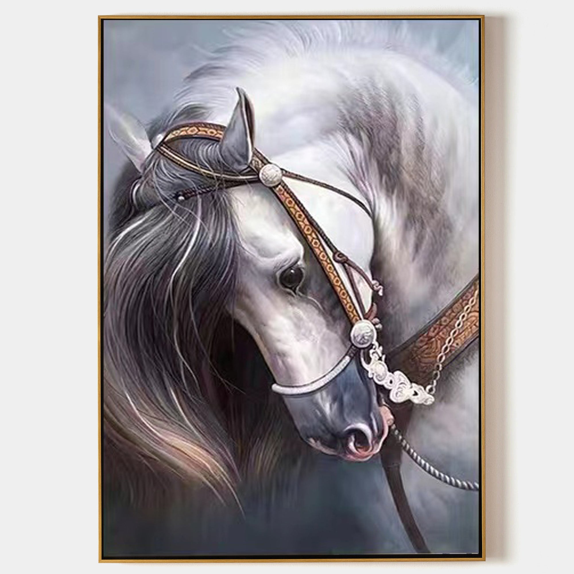 Modern Large White Horse Oil Painting Wild Horse Canvas Art Modern