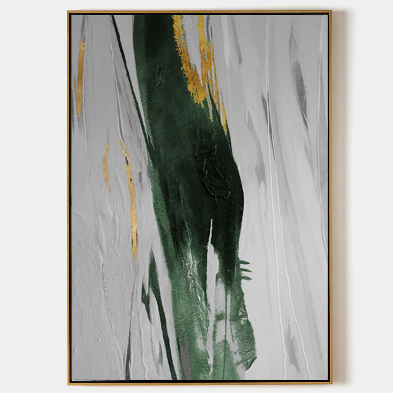 Large Green And Gold Abstract Wall Art Framed Abstract Art Green Abstract Painting Impressionism Abstract 