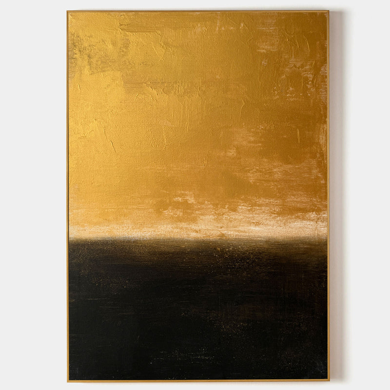 Modern Black And Gold Minimalist Painting Gold Abstract Acrylic Painting Livingroom Wall Art For Sale 