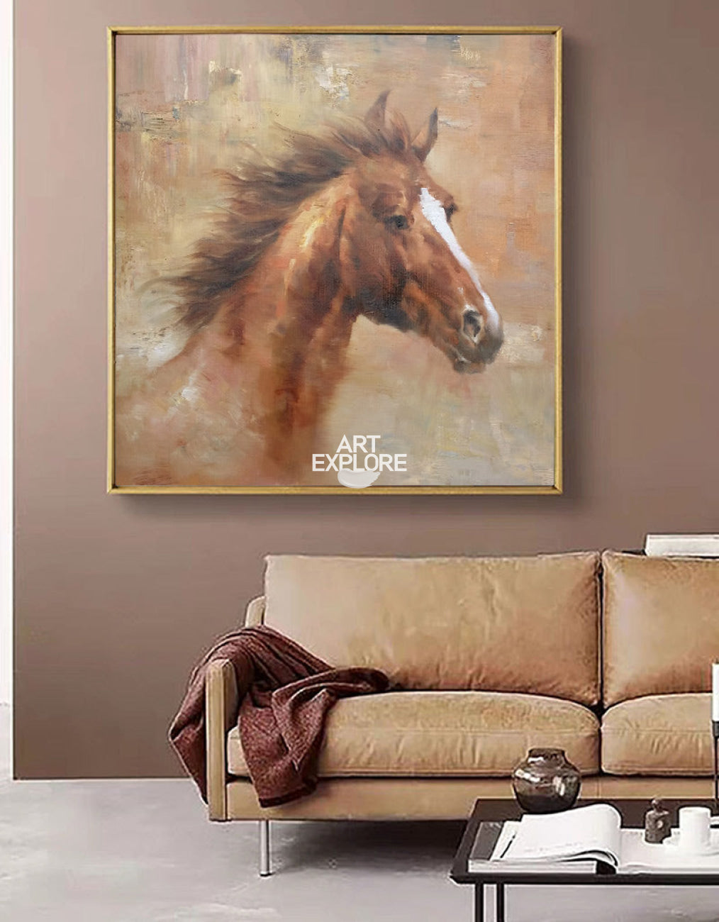 Brown Horse Painting Wild Horse Painting Canvas Large Handmade Horse Wall Art Oversized Painting