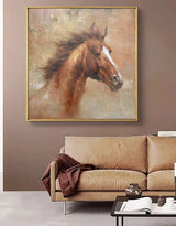Brown Horse Painting Wild Horse Painting Canvas Large Handmade Horse Wall Art Oversized Painting