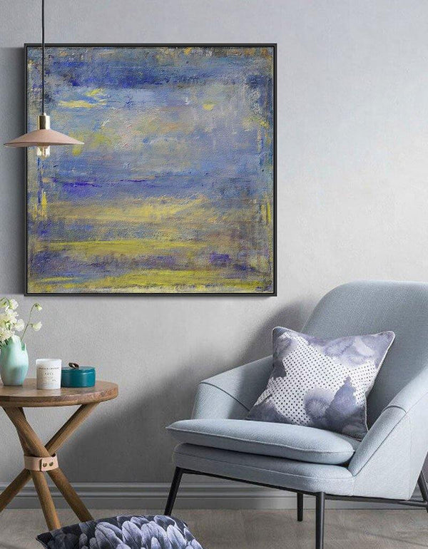 Blue And Yellow Abstract Art Blue Canvas Art Extra Large Wall Decor