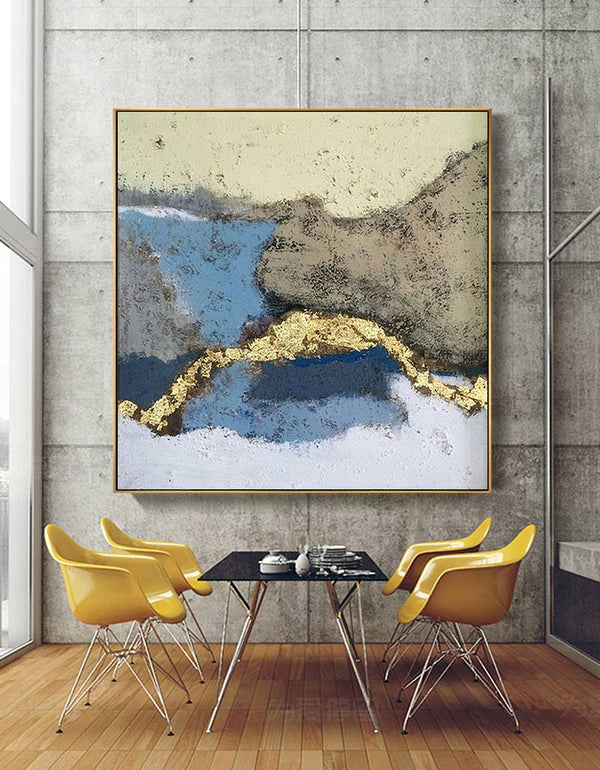 Abstract Landscape Art White Gold Wall Decor For Living Room