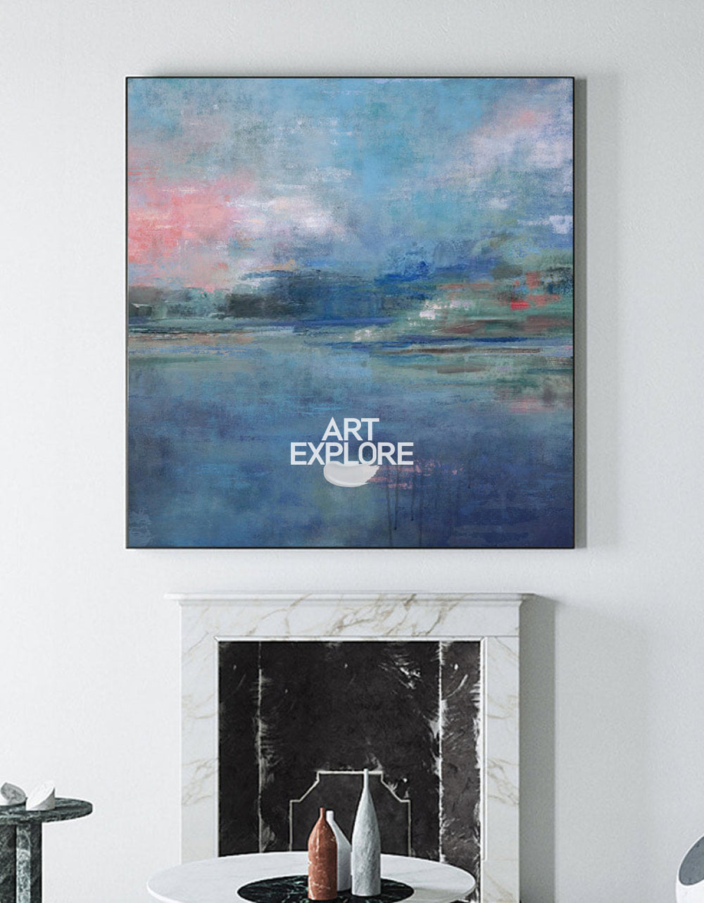 Abstract Beach Art Large Coastal Wall Art Canvas Blue Oversized