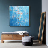 40 x 40 Light Blue And Rust Wall Art Original Canvas Painting For Sale