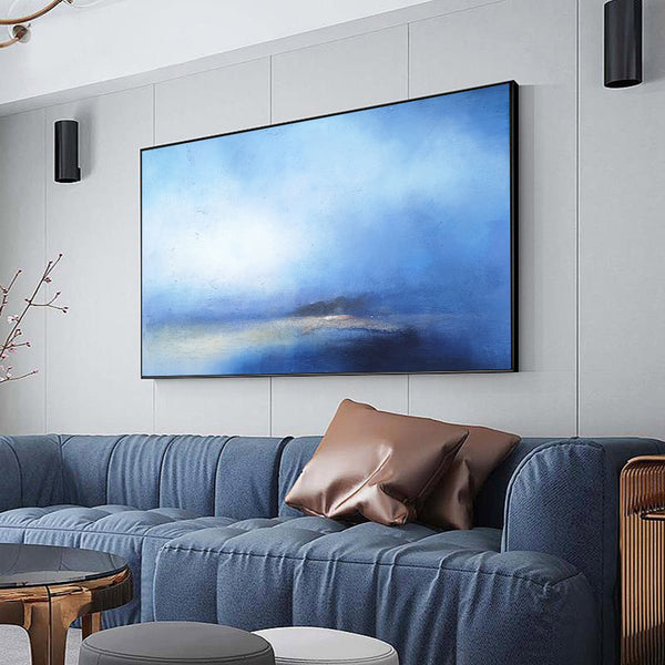 Large Beach Canvas Wall Art Panoramic Blue Ocean painting Acrylic Blue Sky Paintings Blue Wall Art For Living Room