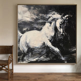 Large Running Horses Painting Black And White Horse Art Extra Large Abstract Horse Wall Art