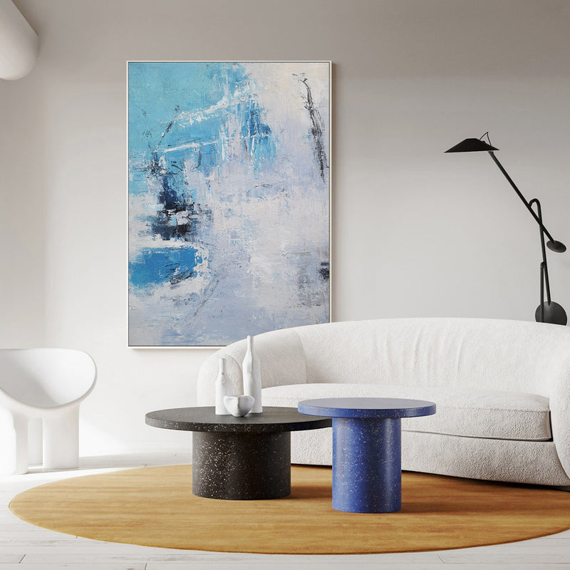Large Blue Abstract Painting On Canvas Original Blue And White Canvas Paintings Oversized Light Blue Paintings Living Room Canvas Art