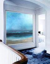 Large Beach Artwork Square Blue Ocean Painting Oversized Beach Canvas Wall Art