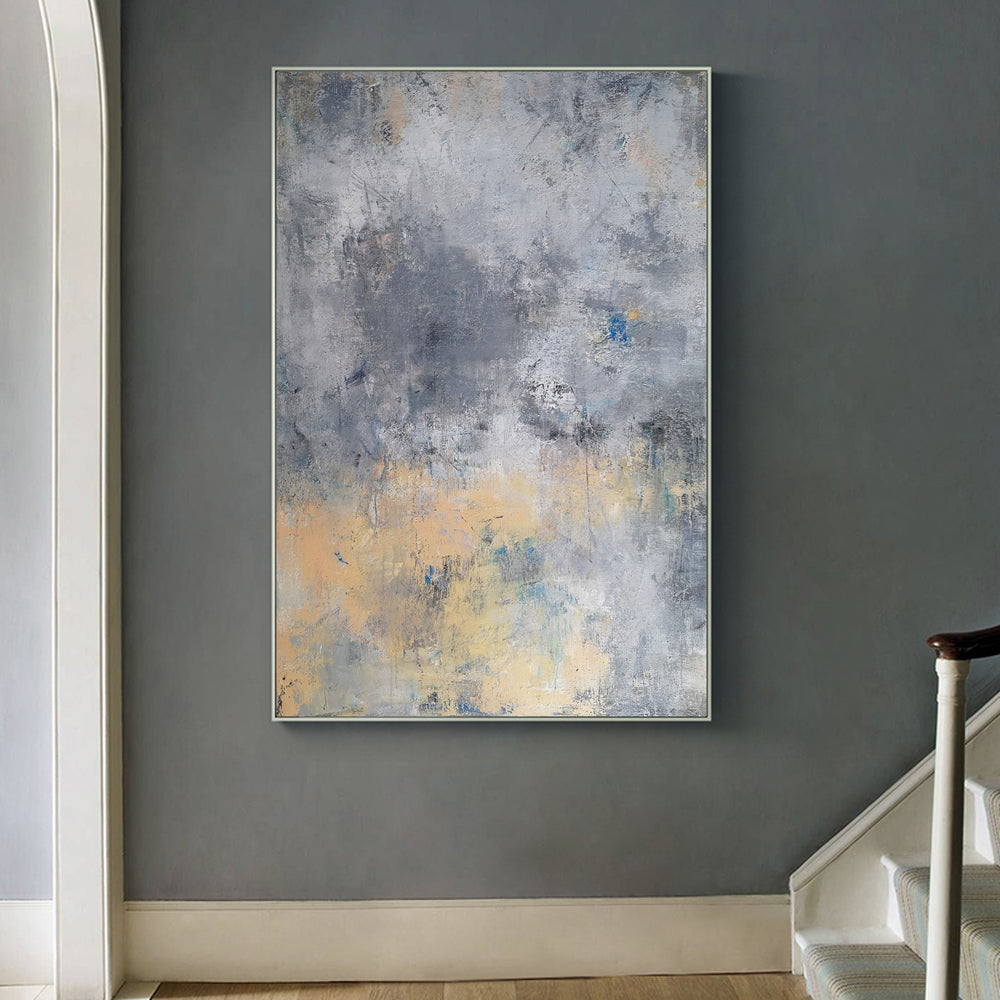 36 x 48 Grey And Yellow Canvas Art Acrylic Abstract Landscape Painting