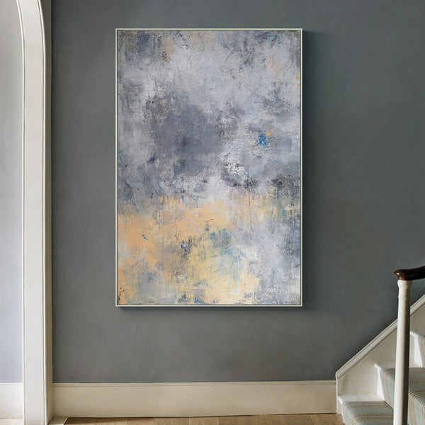 36 x 48 Grey And Yellow Canvas Art Acrylic Abstract Landscape Painting