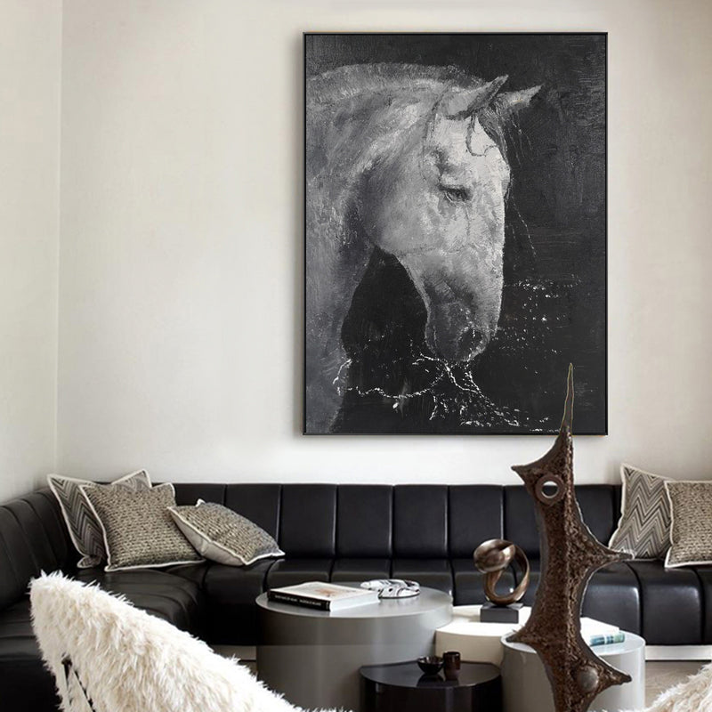 Abstract Black And White Horse Art Large Horse Canvas Art Modern Horse Paintings For Sale