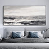 Large Black And White Beach Painting Acrylic Panoramic Abstract Seascapes Extra Large Coastal Wall Art