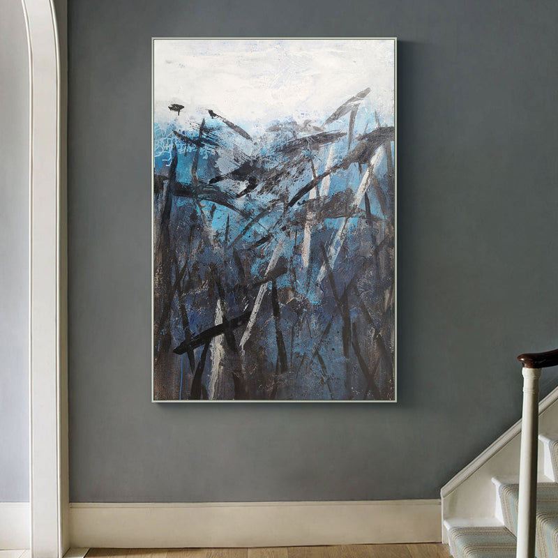 Blue And Black Abstract Painting Blue Canvas Painting Oversized Canvas Art Contemporary Abstract Painting Large Canvas Art For Living Room
