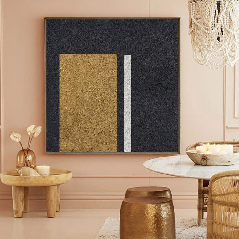 Black Minimalist Painting Oversized Painting Canvas Gold Minimalist Painting