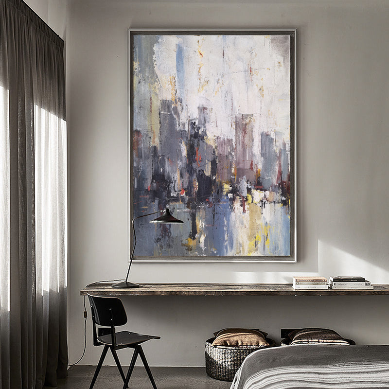 Abstract City Skyline Painting Big Modern Chicago Cityscape Art Urban Painting 