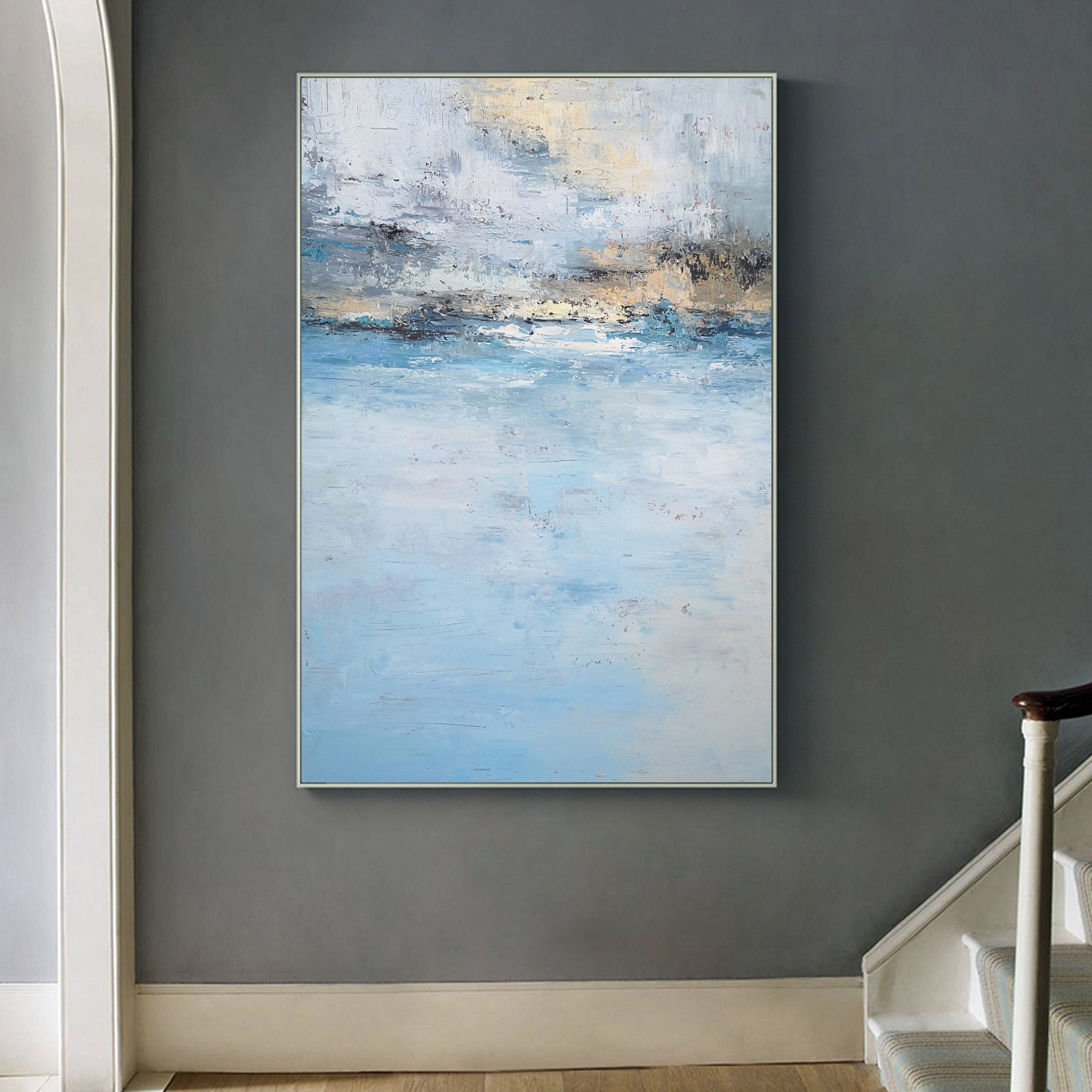 Large Beach Sunset Painting Original Acrylic Blue Ocean Canvas Wall Art