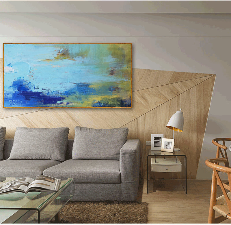 Abstract Seascape Paintings Acrylic Large Seascape Wall Art Beach Canvas Art Panoramic Abstract Painting For Livingroom