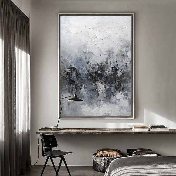 36x48 Gray And Blue Wall Art Textured Abstract Painting