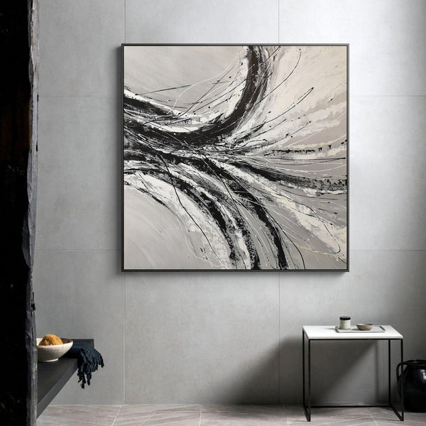 40 x 40 Abstract Modern Art Paintings Square Black And White Canvas Art