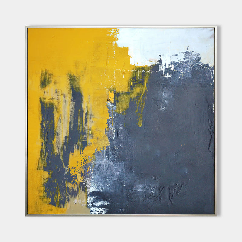 Yellow And Gray Wall Art Grey and Orange Modern Abstract Canvas Art