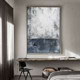 36 x 48 Vertical Blue White And Grey Wall Art Abstract Skyline Painting
