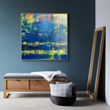 40 x 40 Blue And Yellow Abstract Wall Art Square Modern Abstract Painting