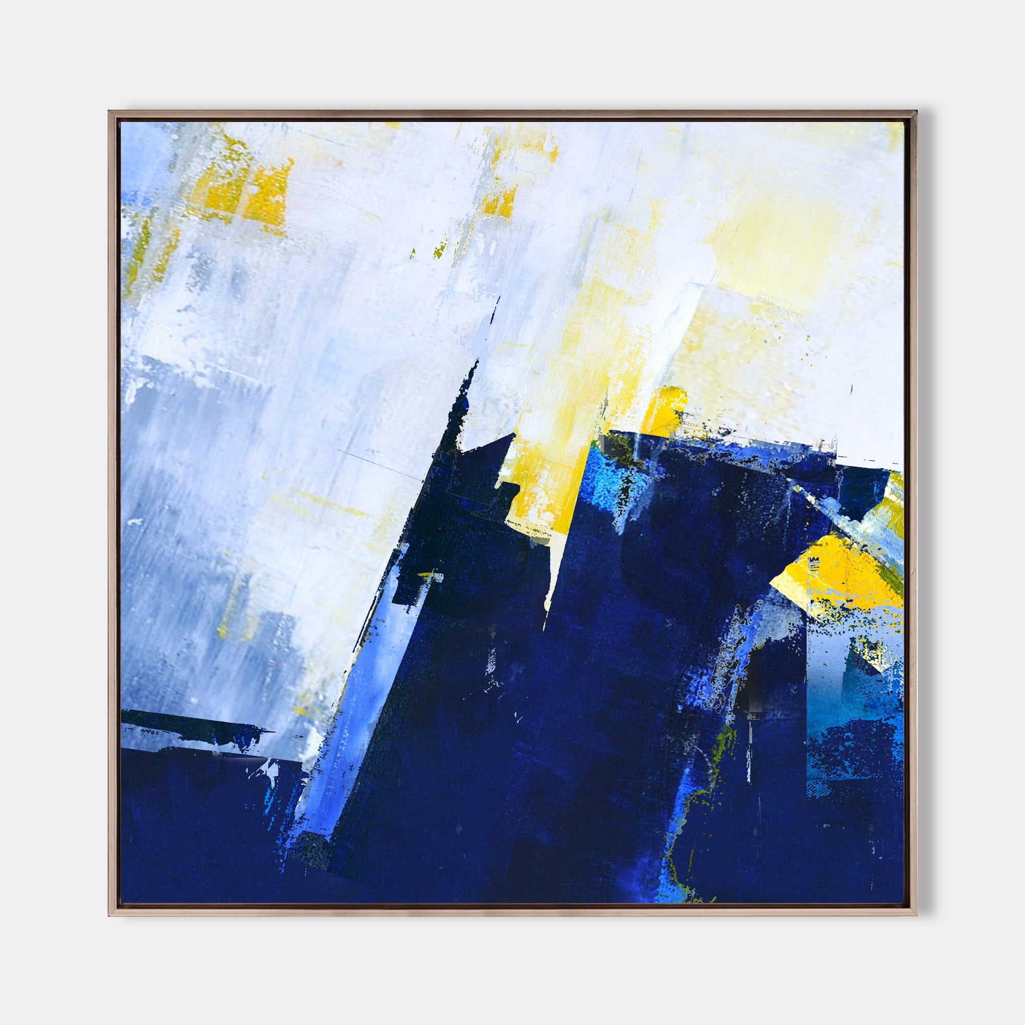 Original Blue And Yellow Abstract Art Extra Large Abstract Squares  Canvas Painting