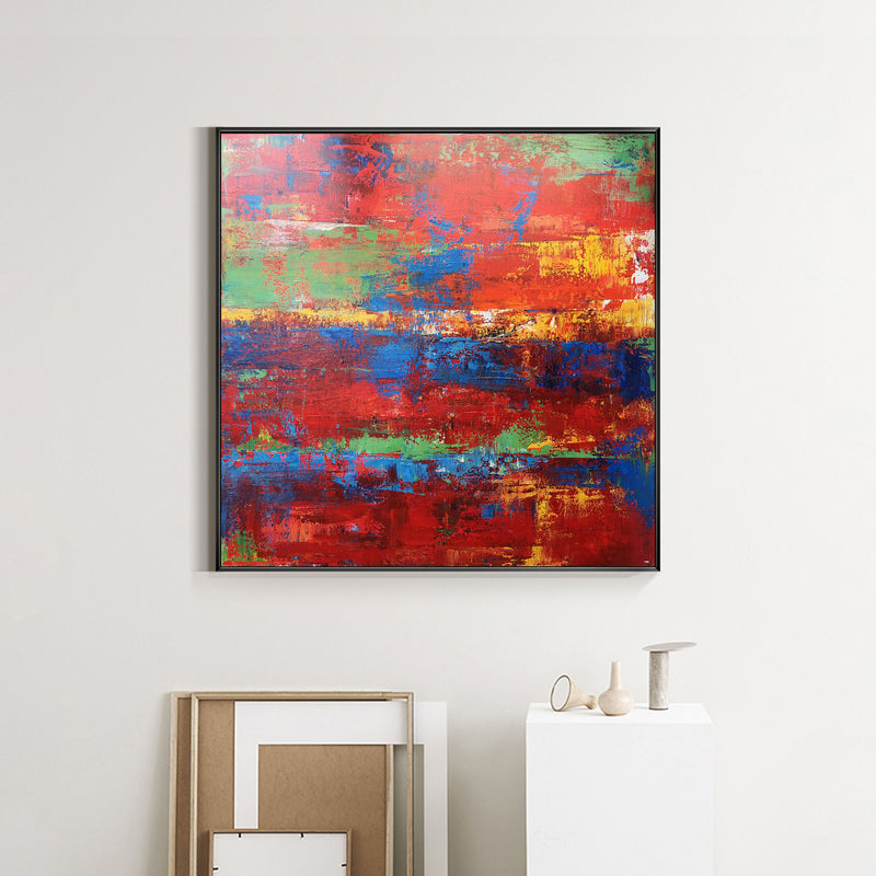 Red Abstract Canvas Wall Art 40 x 40 Canvas Painting For Living Room