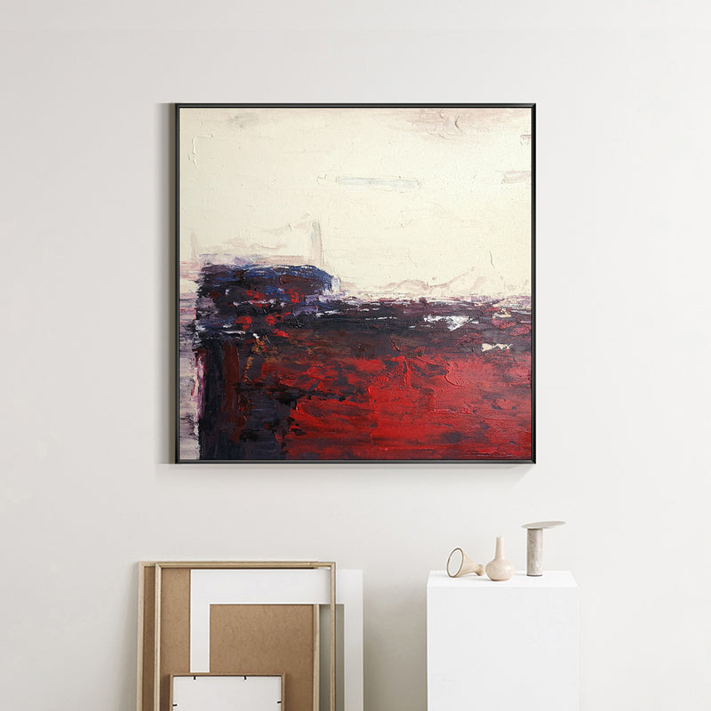 40 x40 Square Acrylic Abstract Landscape Painting Red And Beige Abstract Art