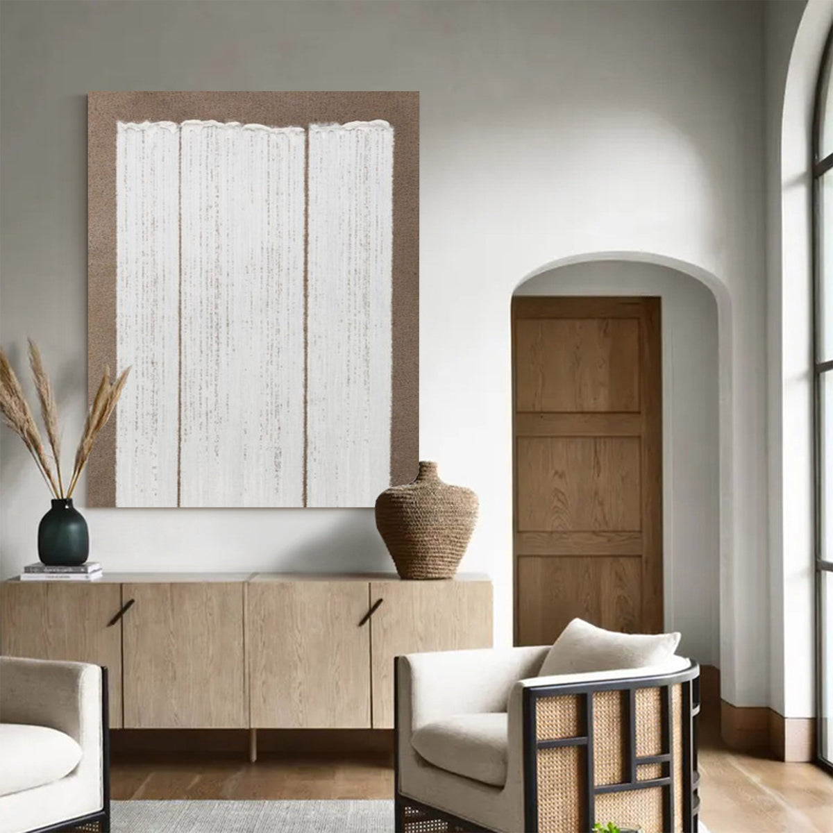 Wabi-sabi Khaki White Canvas Art Large Minimalist Painting Khaki White 3D Textured Acrylic Painting Modern Minimalist Art