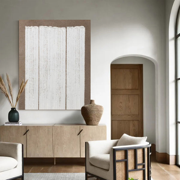 Wabi-sabi Khaki White Canvas Art Large Minimalist Painting Khaki White 3D Textured Acrylic Painting Modern Minimalist Art