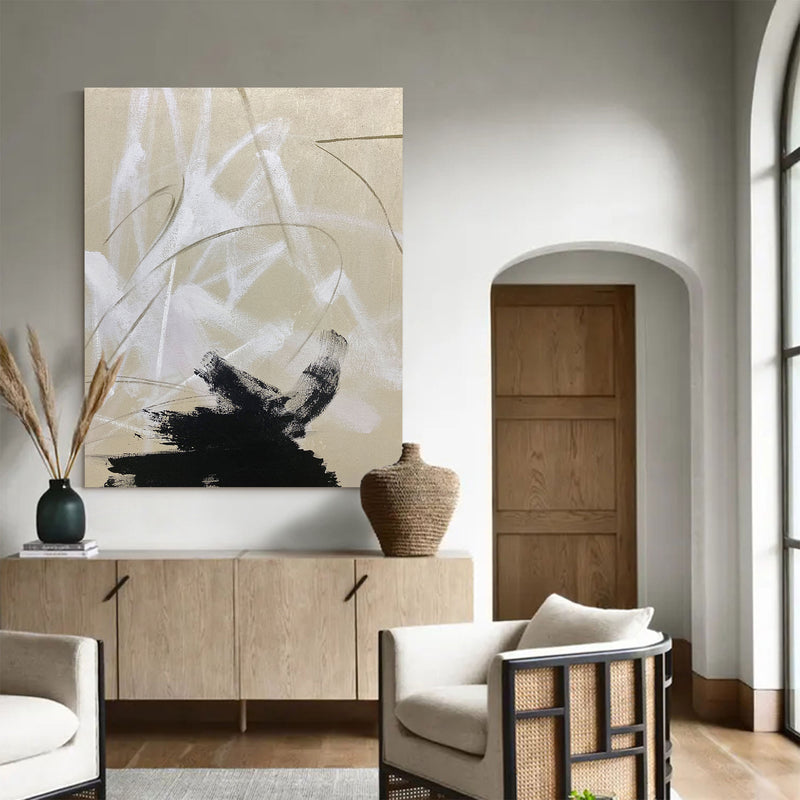 Modern Heavy Textured Painting Large Beige Abstract Wall Art Acrylic Painting For Livingroom