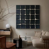 Wabi-sabi Black Minimalist Canvas Art 3D Black Rich Textured Wall Art Large Acrylic Painting For Sale