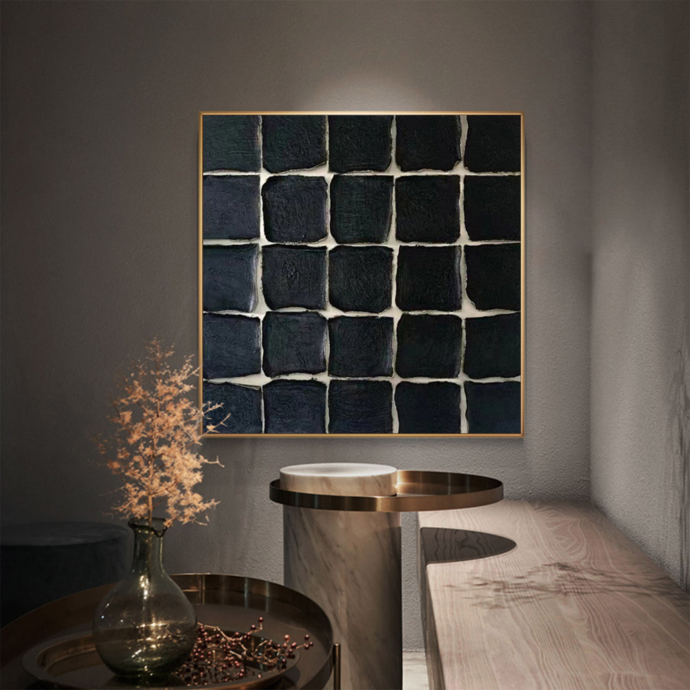 Wabi-sabi Black Minimalist Canvas Art 3D Black Rich Textured Wall Art Large Acrylic Painting For Sale
