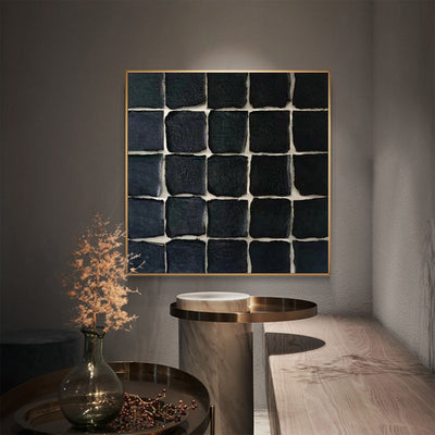 Wabi-sabi Black Minimalist Canvas Art 3D Black Rich Textured Wall Art Large Acrylic Painting For Sale
