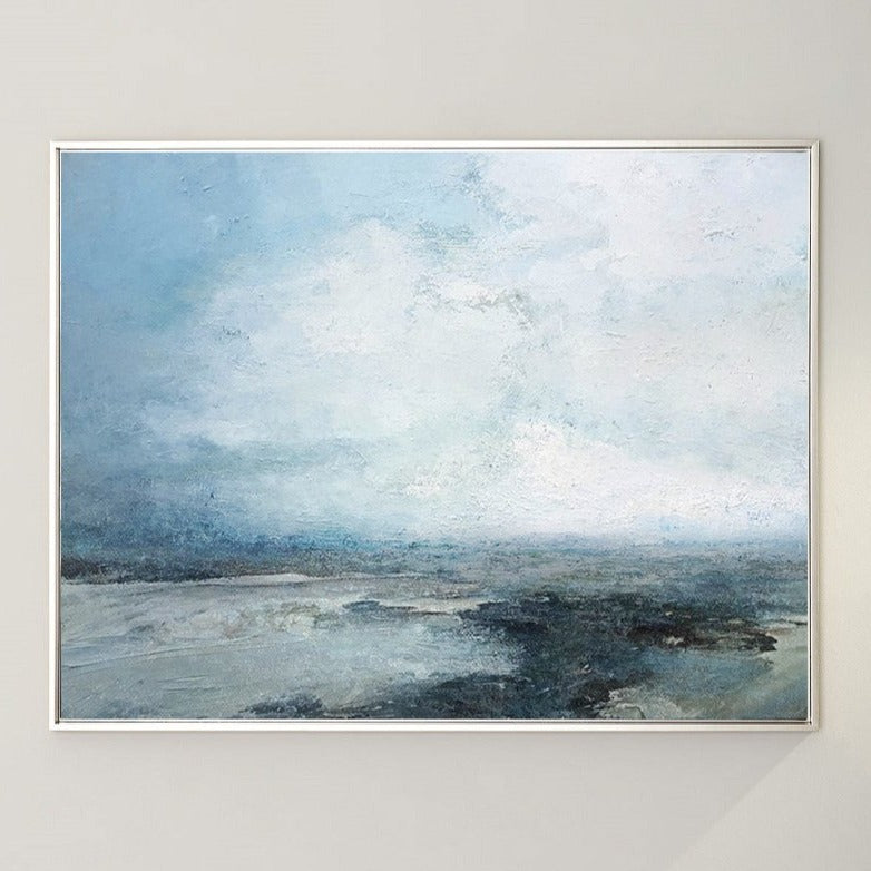 Abstract Beach Art Extra Large Coastal Canvas Wall Art Beach Blue Paint Impressionist Beach