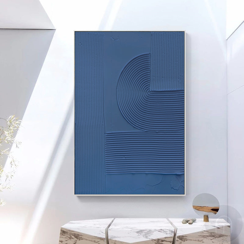 3D Blue Textured Abstract Wall Art Blue 3D Minimalist Painting Large Blue Abstract Painting
