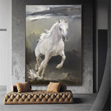 Contemporary Running White Horse Art Big Horse Oil Paintings On Canvas Horse Modern Wall Art